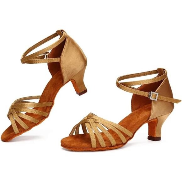 DKZSYIM Women's Satin Latin Dance Shoes Professional Ballroom Salsa Practice - Picture 7 of 8